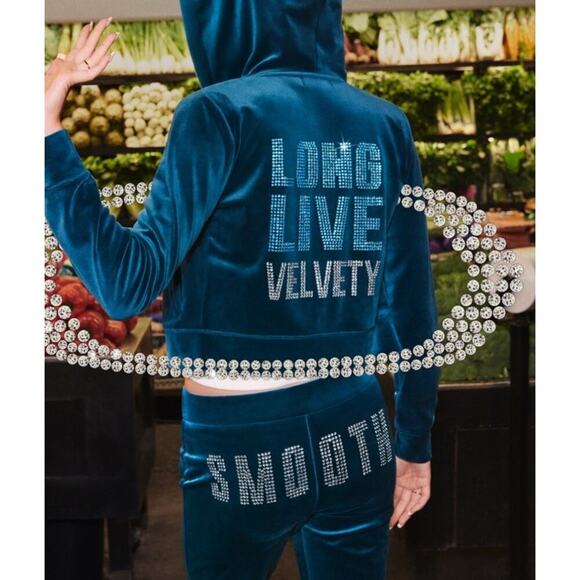 Juicy Couture x Kraft Real Mayo S Collab Velour Hoodie Blue Y2K NO Drawstring - Picture 15 of 16